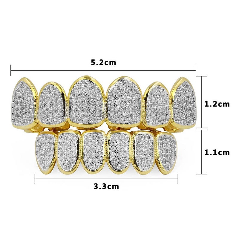 JINAO Gold Diamond Grill for Your Teeth 18k Gold Plated All Iced Out Luxury Cubic Zirconia Mouth Teeth Grillz Set with Extra Molding Bars Included for Men Women(Classic Set) - Image 2